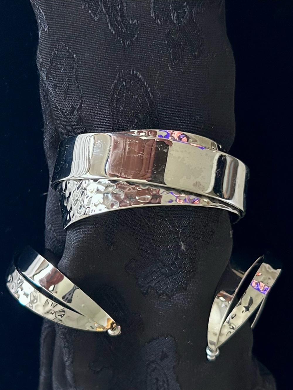 Stella & Dot Hammered Silver Cuff Bracelet and Hoop Earrings Set